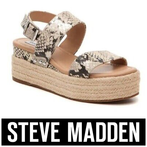 Steve Madden Fifer Sz 9 Flatform Platform Sandals Espadrille Snake Vegan Leather - Picture 1 of 9
